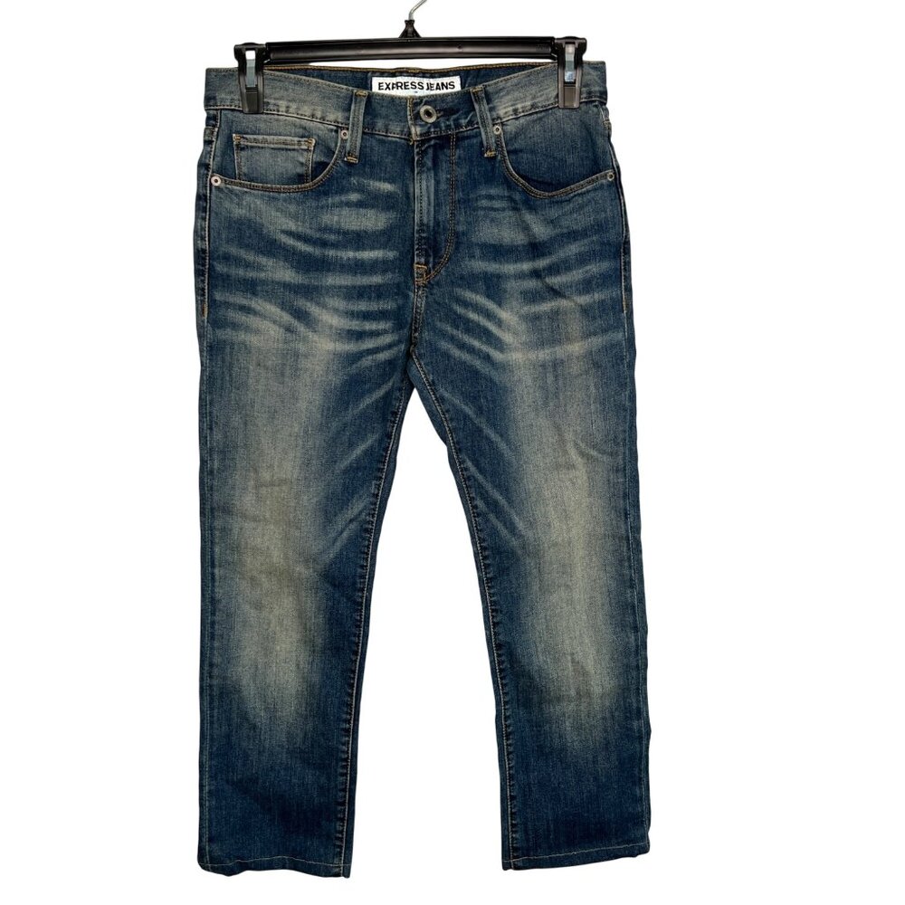 Express Jeans Mens Rocco Slim Fit Skinny Leg Blue Jeans size 32”x25.5” READ